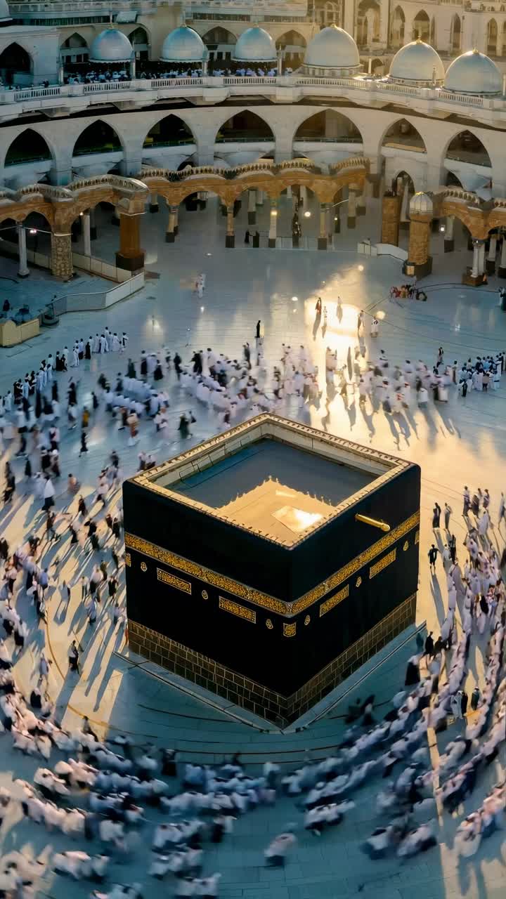Vista aerea di persone che ruotano attorno alla Kaaba, catturando l'essenza spirituale del pellegrinaggio