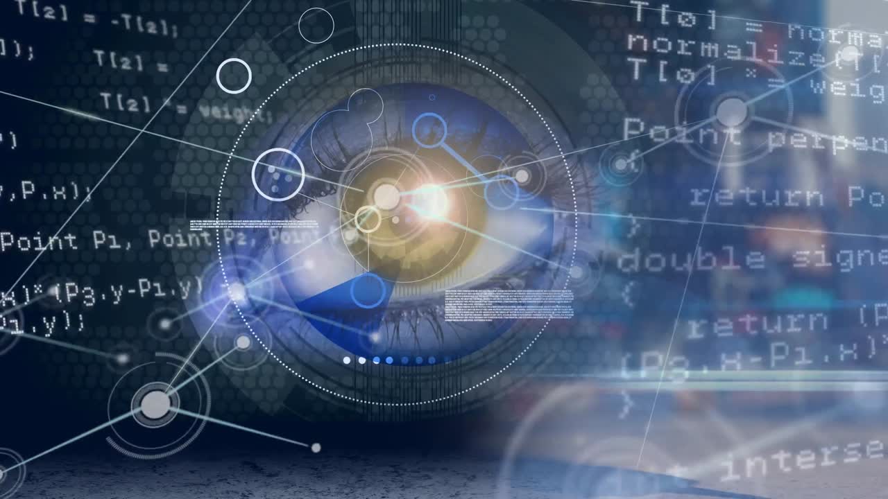 눈 위의 연결 네트워크로 데이터 처리의 애니메이션