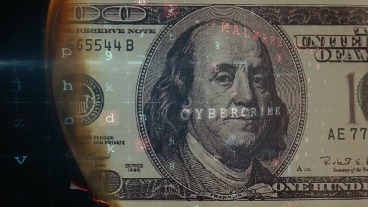 анимация движущейся обработки данных над банкнотой