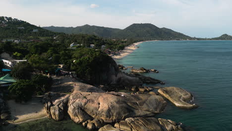 aerial circling grandfather and grandmother rocks