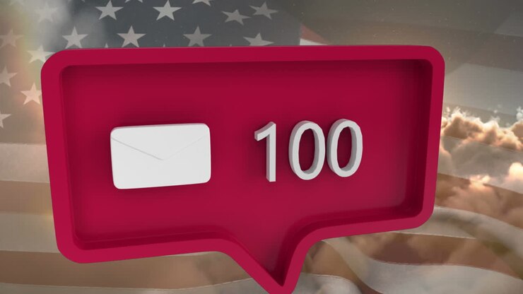 Animazione di icona messaggio con numeri su bolla di dialogo con bandiera degli USA