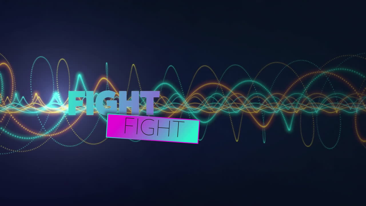 Colorful sound waves with FIGHT text animation on dark background