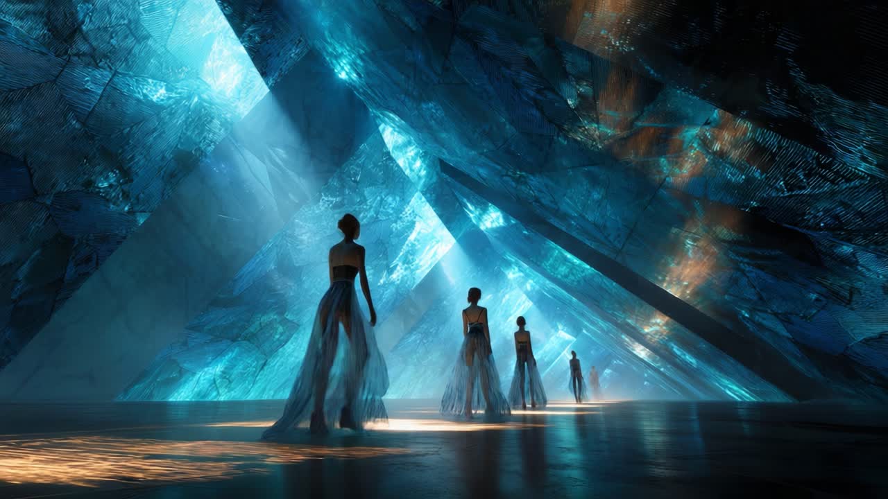 Futuristic Crystal Cave with Elegant Women