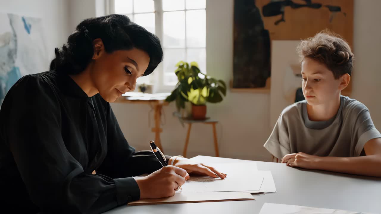 Insegnante e studente in classe d'arte
