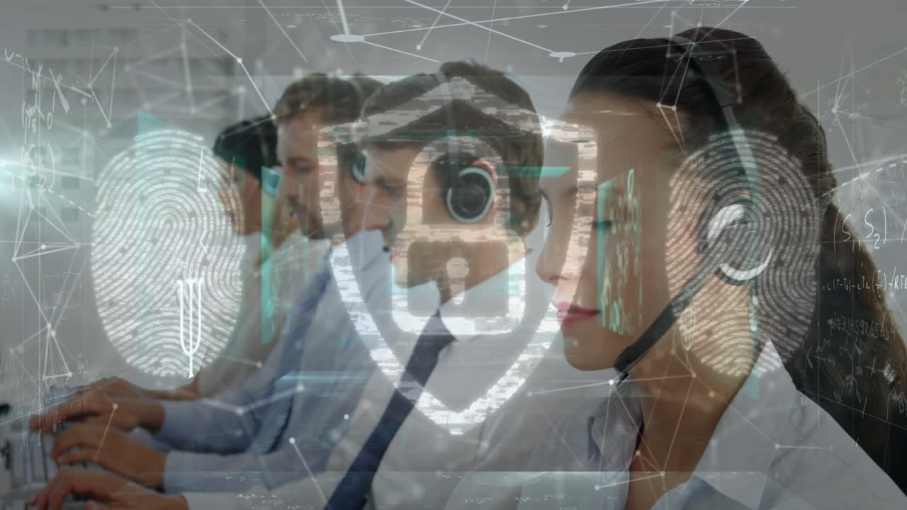 animación del candado de seguridad y la red de conexiones sobre la gente de negocios