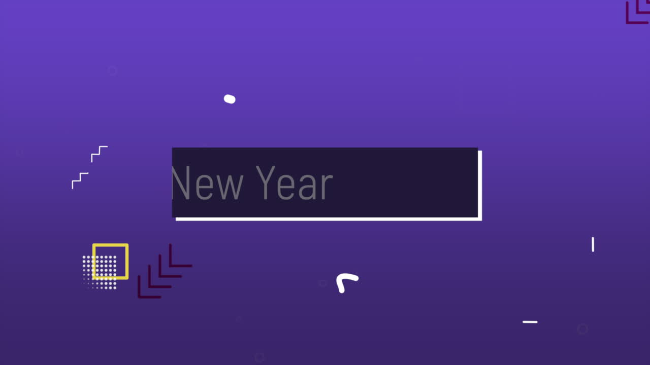 texto de feliz año nuevo con memphis patrón geométrico abstracto