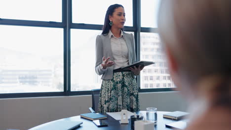 Business-woman,-leader-and-tablet