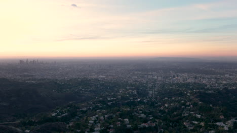 aerial view of los angeles cityscape at sunset