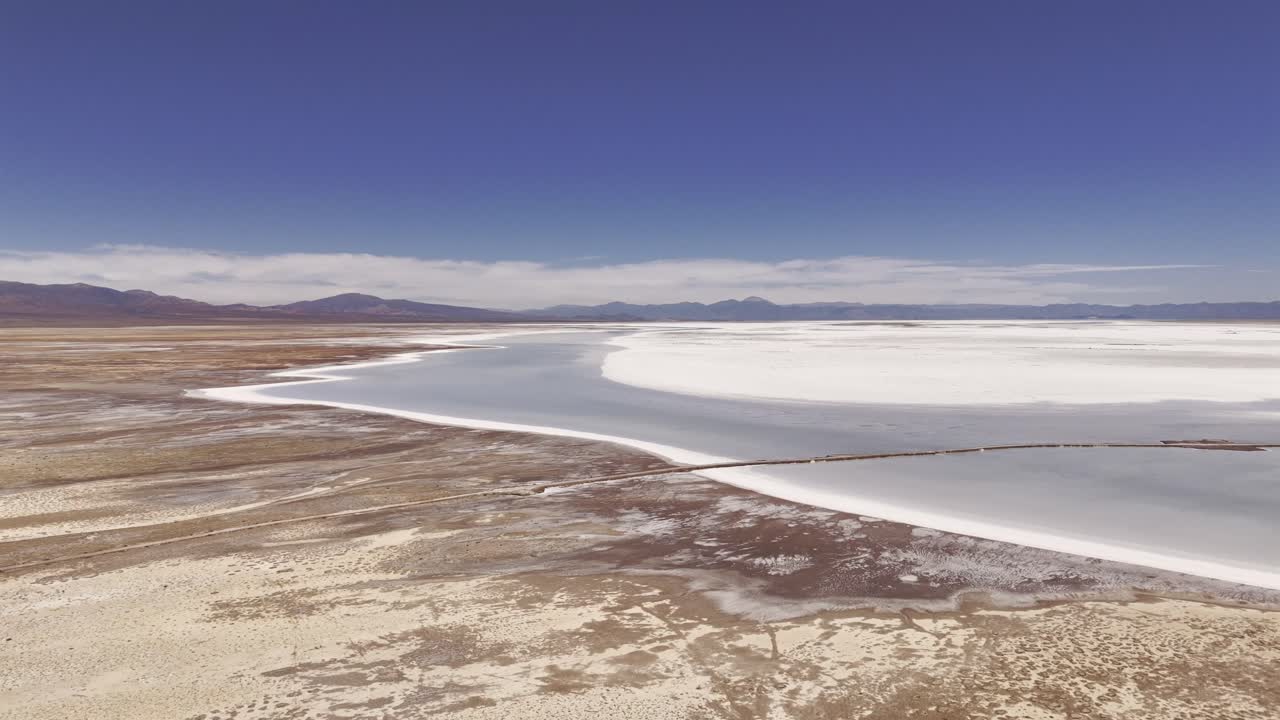 aeronáutica de drone sobre a estrada 52 que atravessa as salinas grandes das províncias de jujuy e salta, argentina
