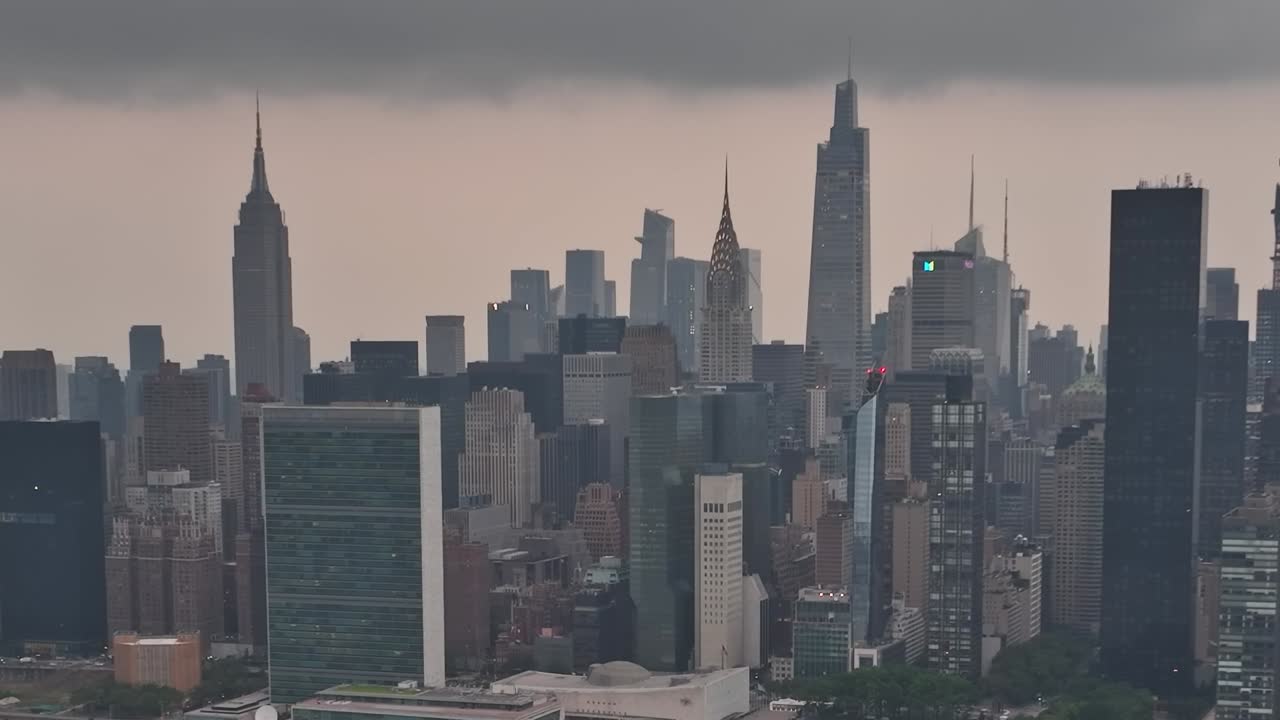 Skyline view of New York City captured from a drone
