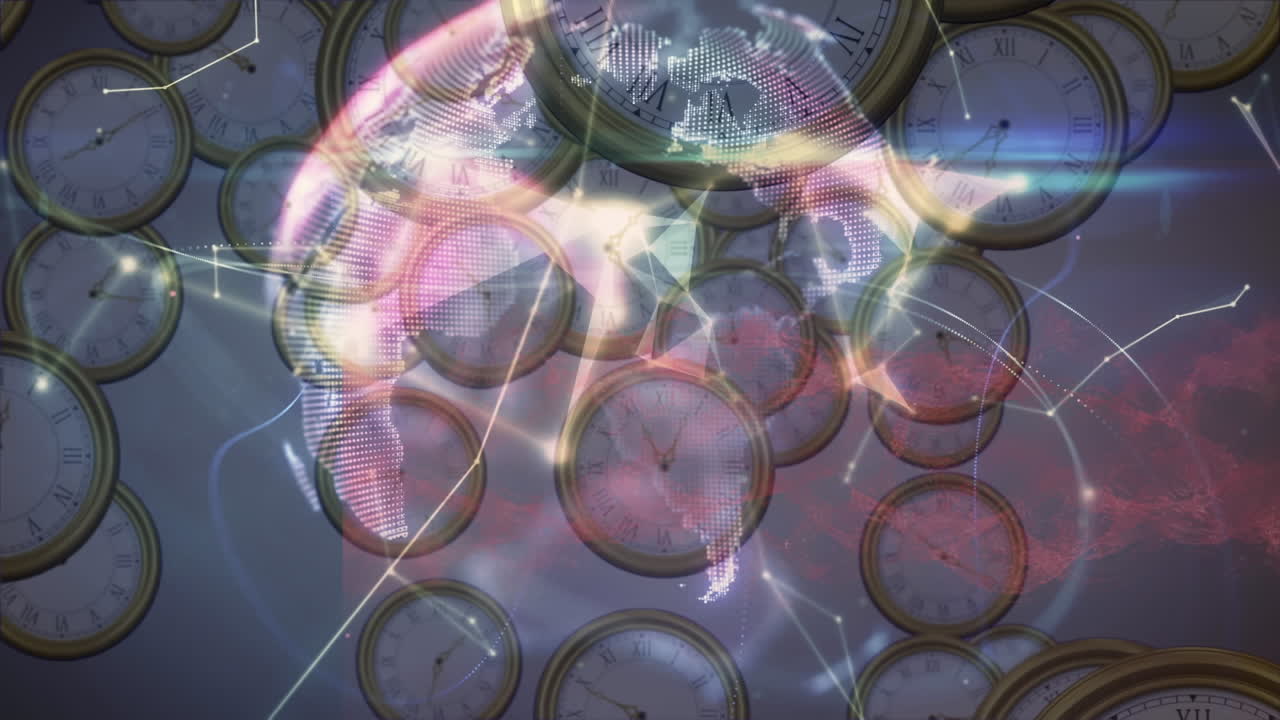 Animation of global network of connections over falling clocks