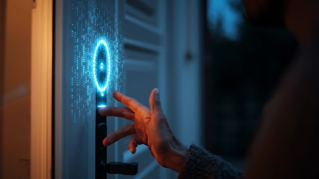 Smart door lock activated by touch in evening setting