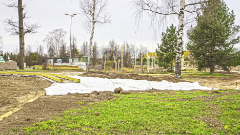 Time-Lapse-of-Construction-Site,-Ground-Work-and-Preparing-Base-With-Gravel