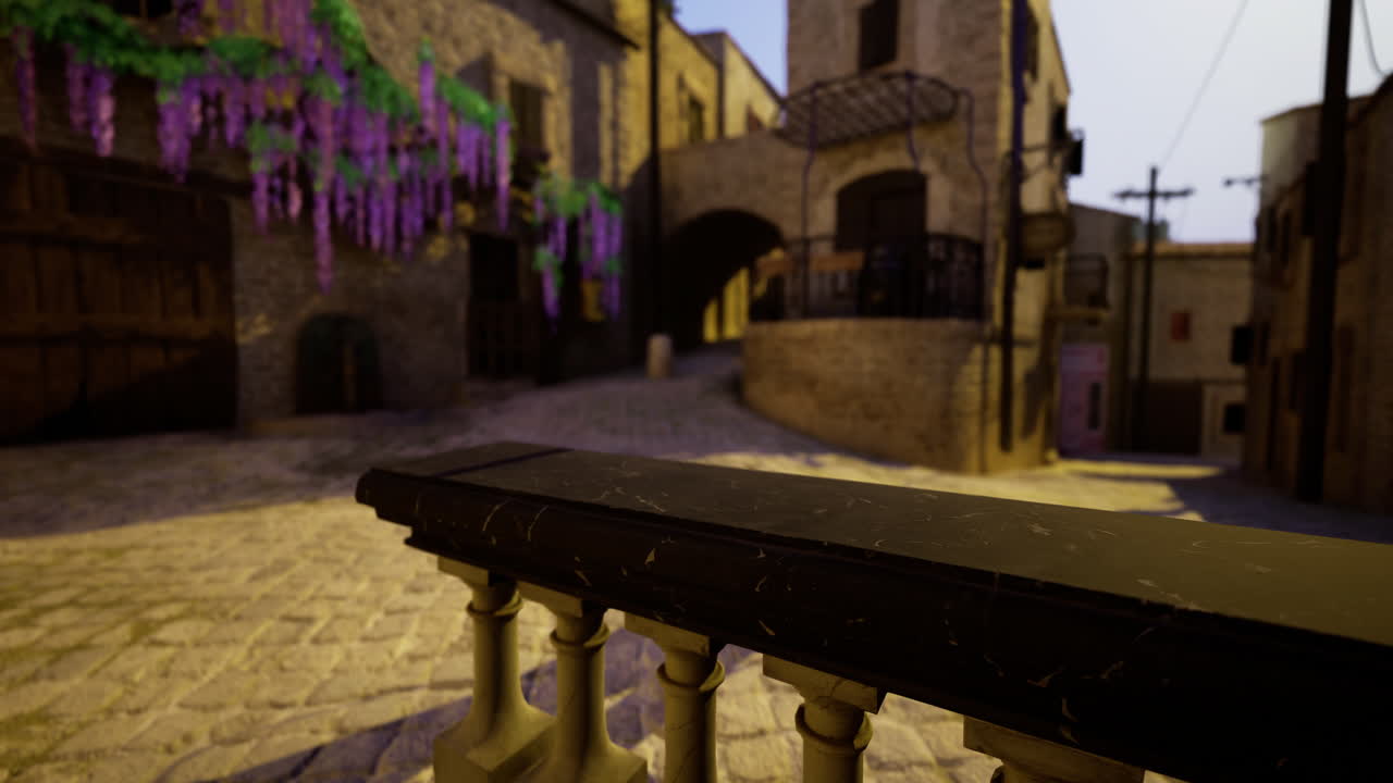 Charming cobblestone street lined with colorful flowers during the day