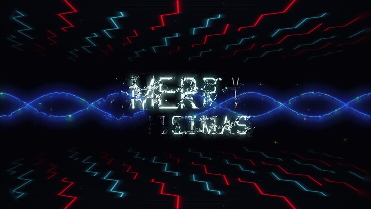 Buon Natale con onde al neon e scintillii su schermo digitale
