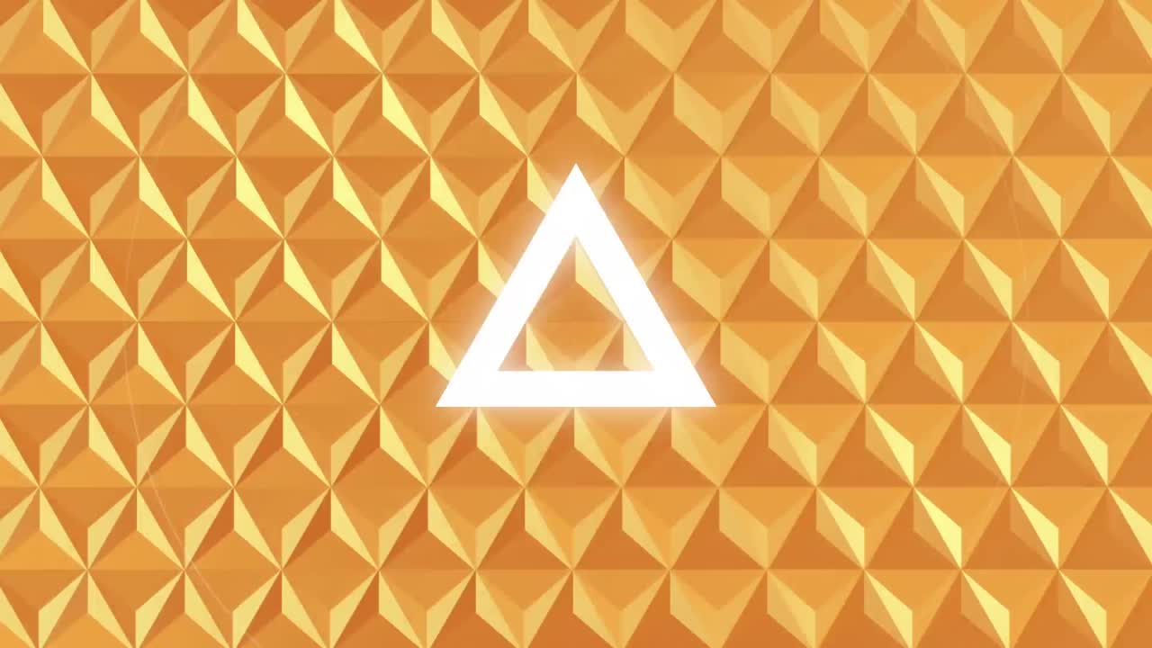 animación de triángulos y círculos blancos parpadeantes, sobre un fondo de patrón 2d naranja