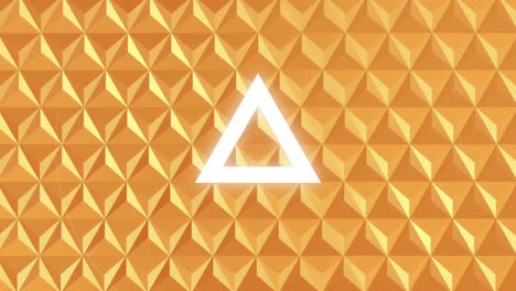 animation of flashing white triangle and circles, on orange 2d pattern background