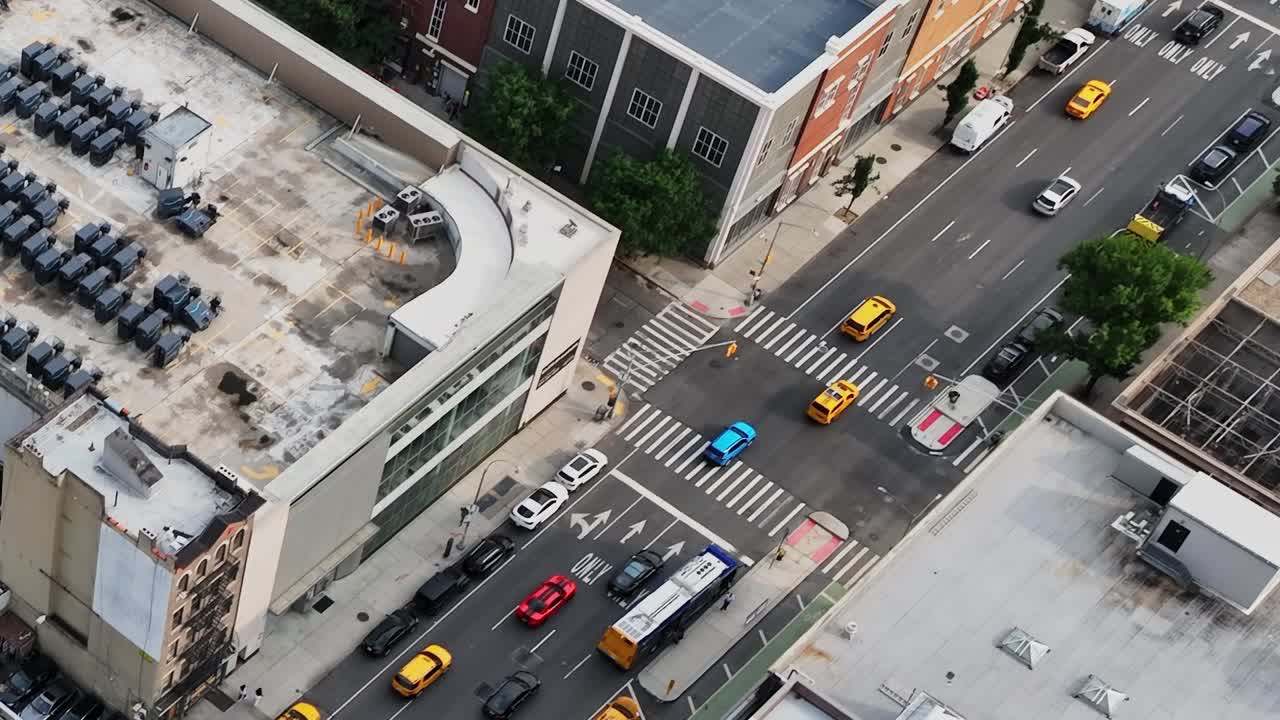 Aerial view of bustling streets in New York City captured by drone