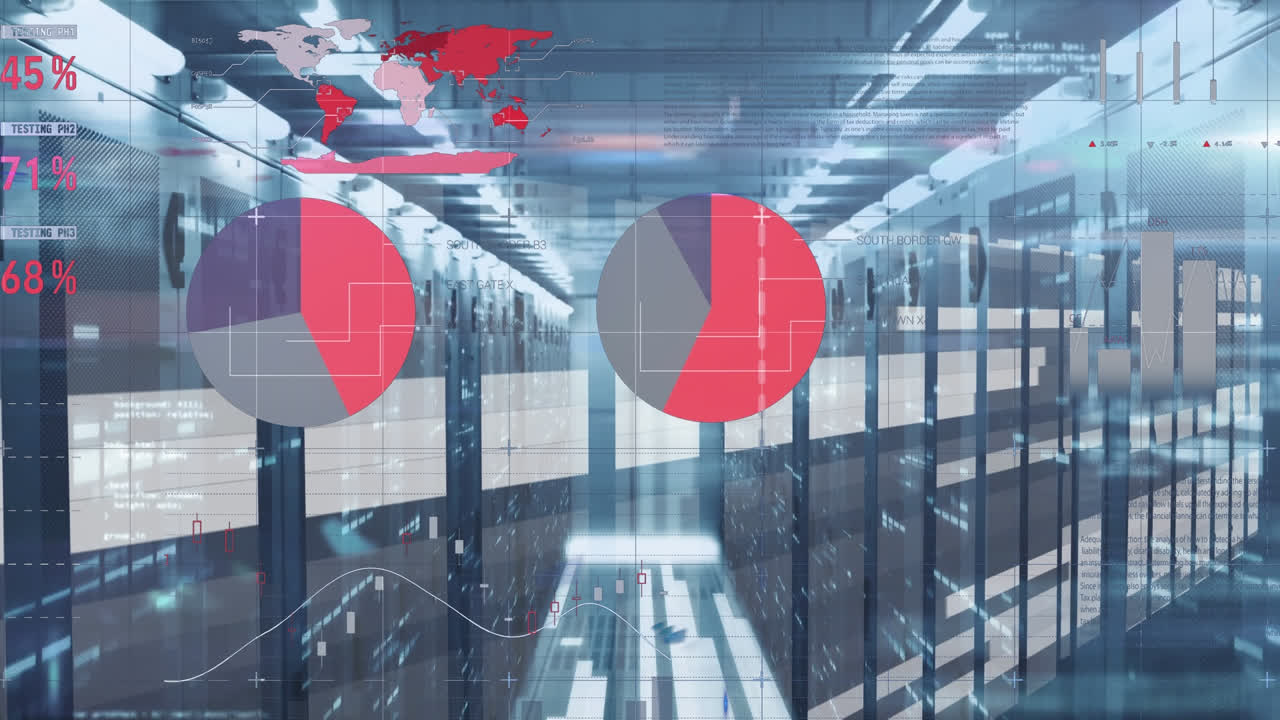 통계 데이터 처리의 애니메이션과 컴퓨터 서버 의 빛 트레일