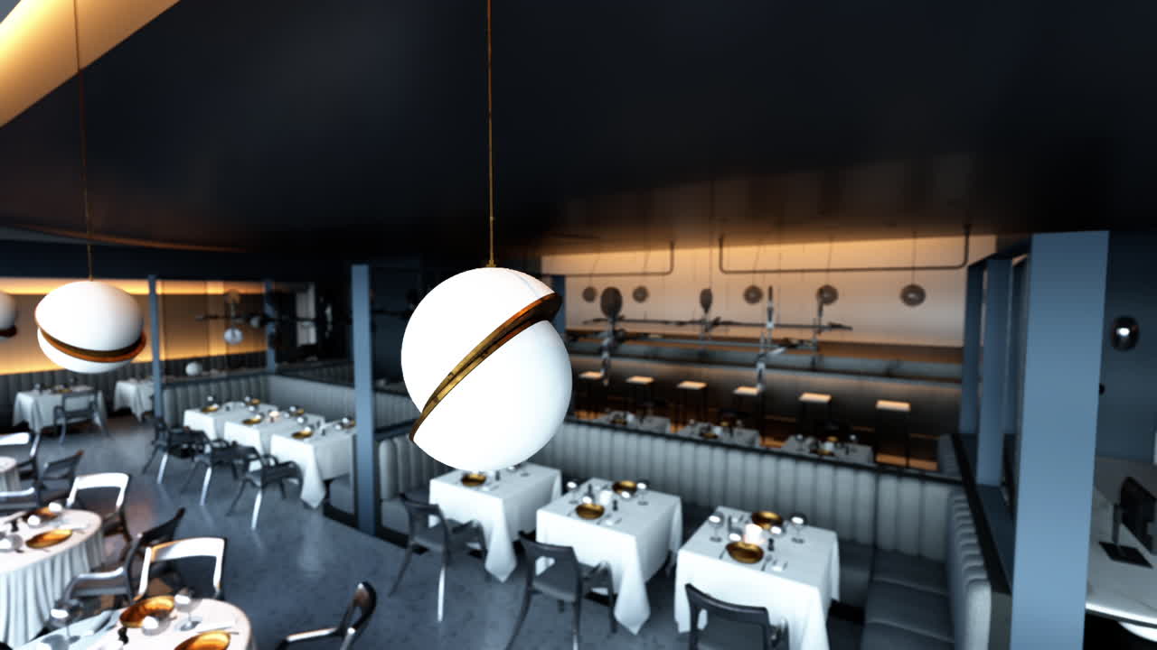 현대적인 레스토랑 인테리어 디자인, 색 테이블클로프와 금색 센트