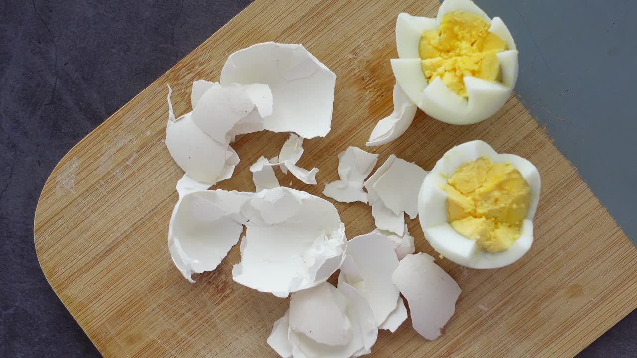 Hard Boiled Eggs on a Cutting Board
