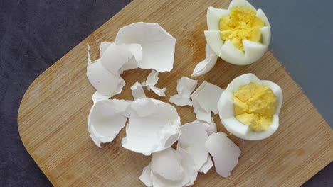 hard boiled eggs on a cutting board