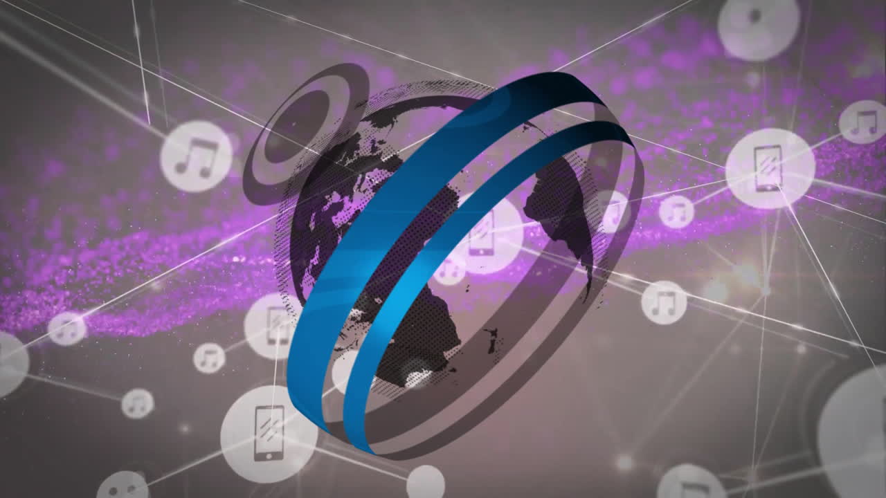 어두운 배경의 범위 위의 아이콘으로 연결 네트워크의 애니메이션