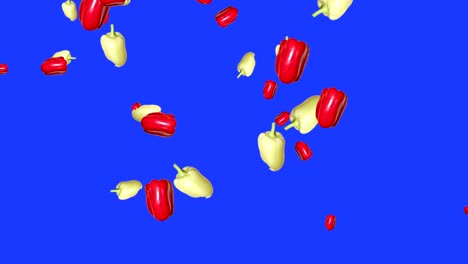vegetables falling animation chroma key element loop, yelloew and red pepper