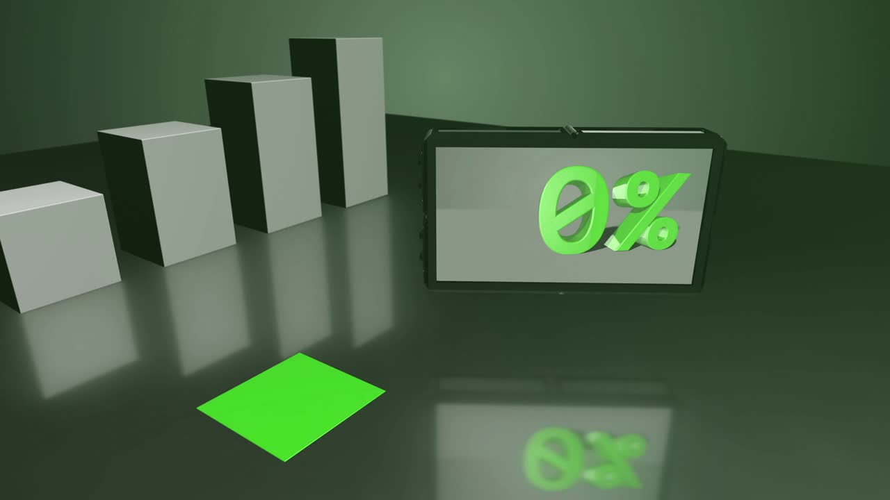 diagrama de barras 3d verde con pantalla de hasta el 1%