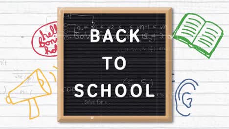 Animation-of-welcome-back-school-text-and-colorful-icons-on-white-background