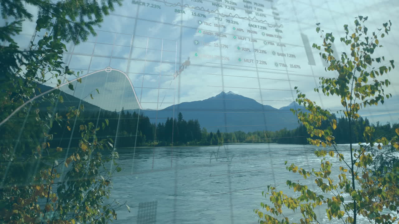 데이터 처리, 주식 시장 및 풍경에 대한 다이어그램의 애니메이션