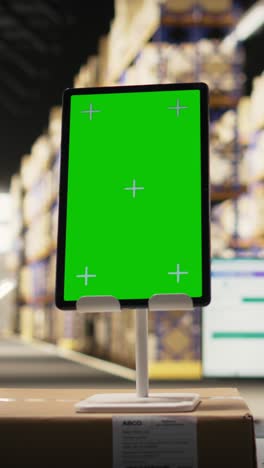 vertical video fulfillment center with chroma key on tablet handling delivery service