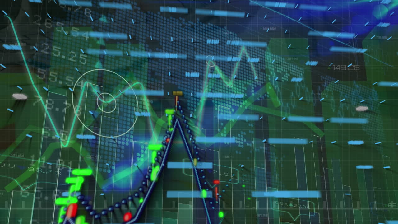 Animation of data processing over blue background