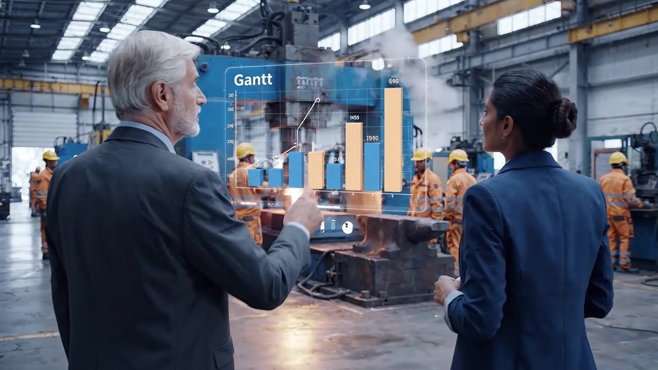 Business Leaders Using Holographic Display for Data Analysis in Factory