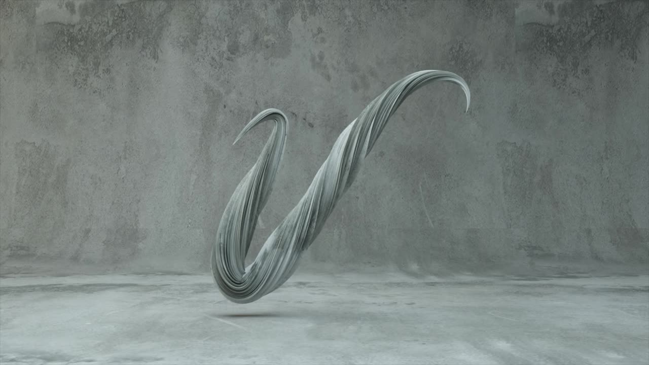 colección de alfabeto vivo. letras retorcidas únicas. hormigón gris. letra v. animación 3d de bucle sin costuras con alfa