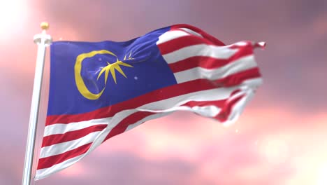 flag of malaysia waving at wind at sunset in slow, loop