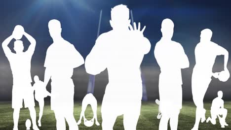 Animation-of-rugby-players-white-silhouettes-at-stadium