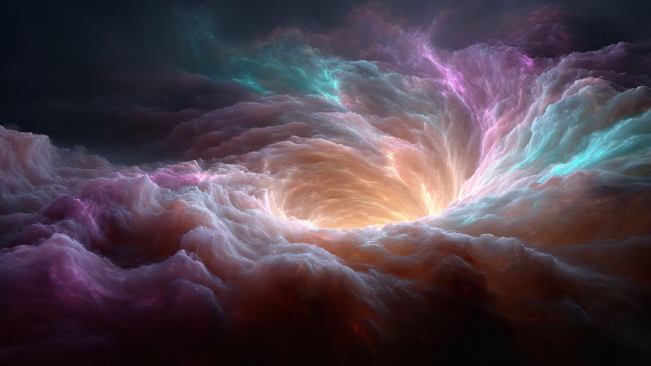 A Stunning Cosmic Phenomenon: An Ethereal Swirl of Colorful Clouds Surrounding a Radiant Light in the Depths of Space, Capturing the Beauty of the Universe