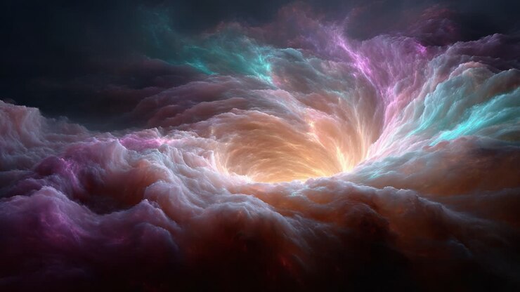 Uno straordinario fenomeno cosmico: un etereo turbinio di nuvole colorate che circonda una luce radiosa nelle profondità dello spazio, catturando la bellezza dell'universo