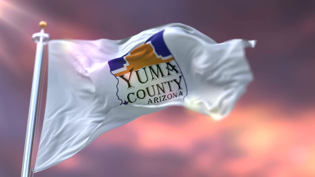 Flag of Yuma county at sunset, state of Arizona, in United States - loop