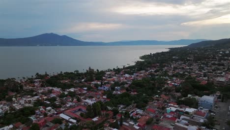 aerial view of a lakeside town in mexico