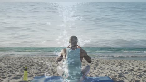 animación de paisaje marino sobre un hombre afroamericano que medita
