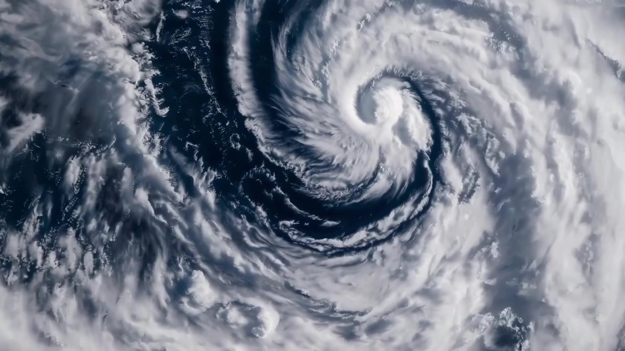 Luftfoto af en kraftig orkan, der hvirvler over havet