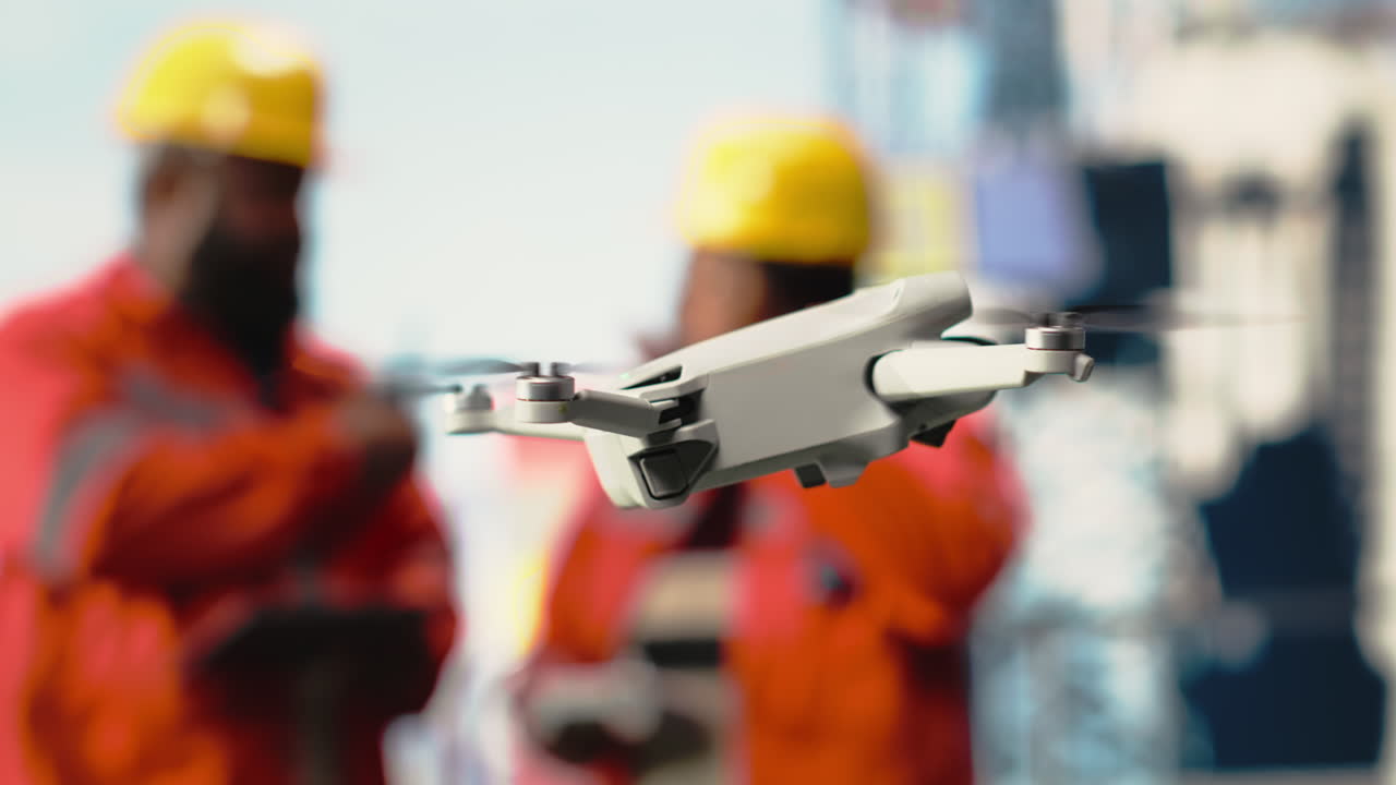 Close up of drone used by operators working on offshore platform