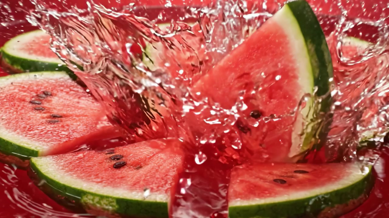 Fette di Anguria Rinfrescanti che Galleggiano in Gelatina Rossa Vibrante, Catturando l'Essenza delle Delizie Estive e dei Dolcetti in una Presentazione Colorata