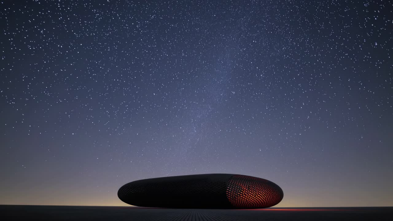 Futuristic extraterrestrial building glowing under the expansive Milky Way and starry night sky, highlighting stunning sci fi architecture filled with wonder and innovation