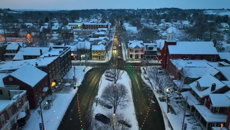 american town covered in fresh winter snow