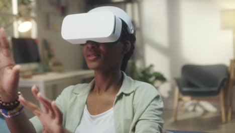 young woman experiencing virtual reality with vr headset