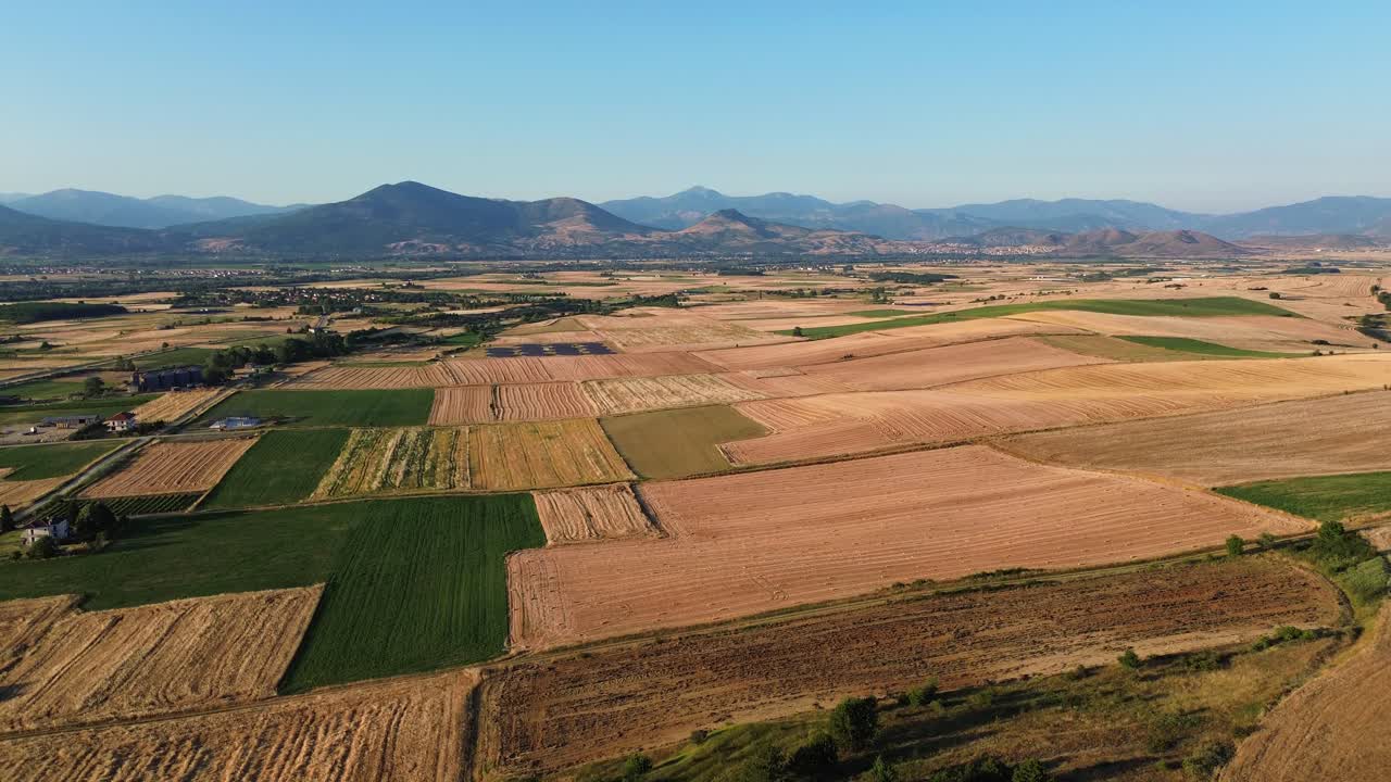 Rural village in northern Greece agriculture hay grain fields nature aerial drone landscape