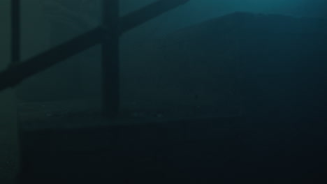 dark, foggy night view from a window